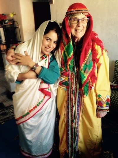 Alice Carter and friend Saida Saleh, dressed in traditional Amazigh clothing. Carter is serving in the Peace Corps in Morocco. Courtesy of Alice Carter